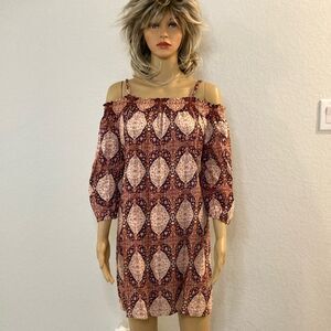 WXK Medium Off Shoulder Boho Smocked Shift Dress Boutique Summer Party Sundress